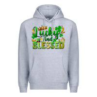 Heather Grey lucky and blessed Premium Hoodie - FaDigitalArtStudio