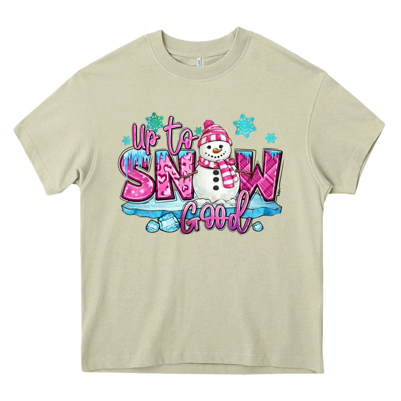 Up To Snow Good Pink Christmas Winter Snowman Heavy Core Tee by MaliasSmallBusiness | Teevron