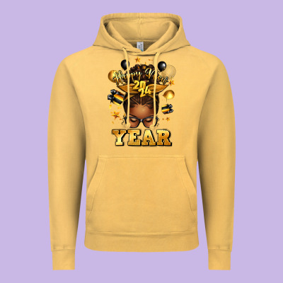 Happy New Year Afro Messy Bun Vintage Hoodie Designed By Texasbilliewilder