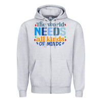 Heather Grey The world needs all kinds of minds Zipper Hoodie - CowhideDigitalArt
