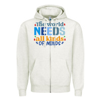 Oatmeal Heather The world needs all kinds of minds Zipper Hoodie - CowhideDigitalArt