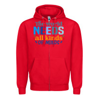Red The world needs all kinds of minds Zipper Hoodie - CowhideDigitalArt