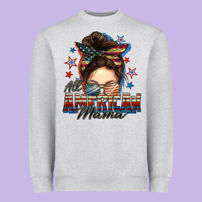 All American Mama Messy Bun 4th Of July Heavyweight Sweatshirt Designed By Fadigitalartstudio
