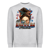 Heather Grey All American mama messy bun 4th of july Heavyweight Sweatshirt - FaDigitalArtStudio