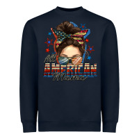 Navy All American mama messy bun 4th of july Heavyweight Sweatshirt - FaDigitalArtStudio
