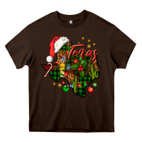 Chocolate Brown Christmas Texas map Heavy Core Tee - NancyCooperArtShop