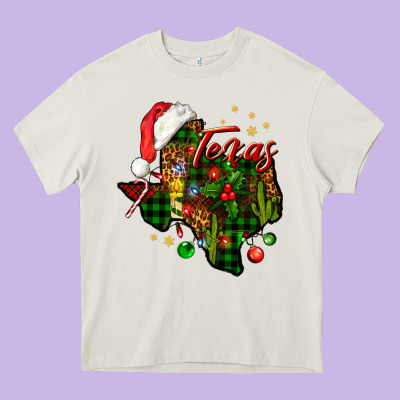 Christmas Texas Map Heavy Core Tee Designed By Nancycooperartshop