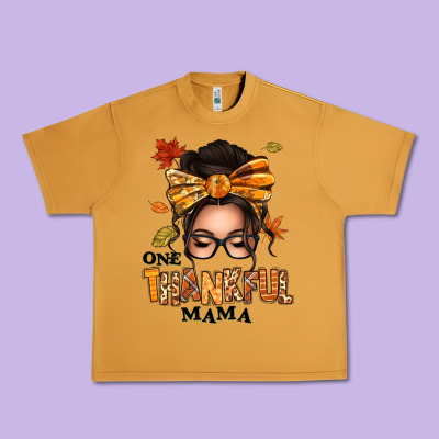 One Thankful Mama Afro Messy Bun Urban Heavy Tee Designed By Texasbilliewilder