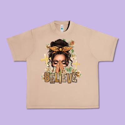 Believe Praying Caucasian Messy Bun Urban Heavy Tee Designed By Texasbilliewilder
