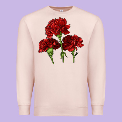 Scarlet Red Carnation Illustrations Premium Sweatshirt Designed By Lillyallendesigns