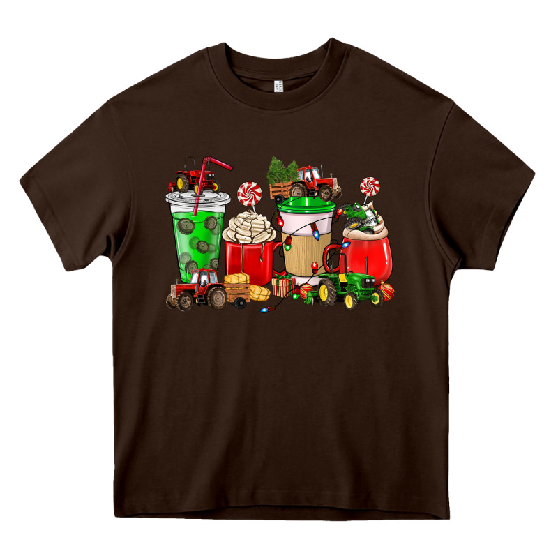 Christmas Tractor Coffee Cup Heavy Core Tee by NancyCooperArtShop | Teevron