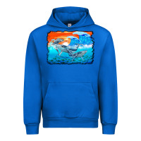 Cobalt humpback whale and wave background Urban Hoodie - BarkalooDesign