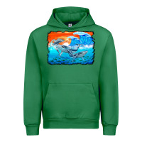 Emerald humpback whale and wave background Urban Hoodie - BarkalooDesign