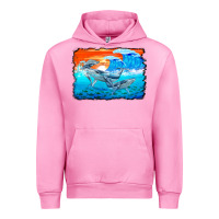 Fuchsia Pink humpback whale and wave background Urban Hoodie - BarkalooDesign