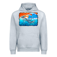 Heather Grey humpback whale and wave background Urban Hoodie - BarkalooDesign