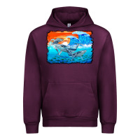 Mauve Wine humpback whale and wave background Urban Hoodie - BarkalooDesign