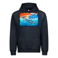 Navy humpback whale and wave background Urban Hoodie - BarkalooDesign