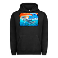Pigment Black humpback whale and wave background Urban Hoodie - BarkalooDesign