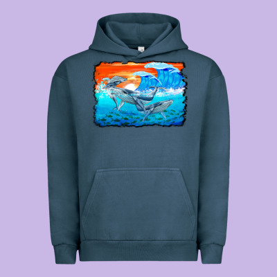 Humpback Whale And Wave Background Urban Hoodie Designed By Barkaloodesign