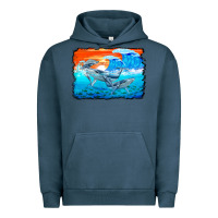 Pigment Midnight Navy humpback whale and wave background Urban Hoodie - BarkalooDesign
