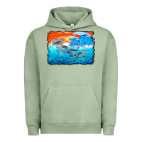 Pigment Oil Green humpback whale and wave background Urban Hoodie - BarkalooDesign
