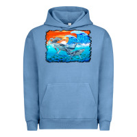 Pigment Pebble Blue humpback whale and wave background Urban Hoodie - BarkalooDesign