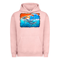 Pigment Salmon humpback whale and wave background Urban Hoodie - BarkalooDesign