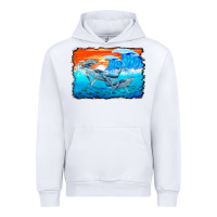 White humpback whale and wave background Urban Hoodie - BarkalooDesign