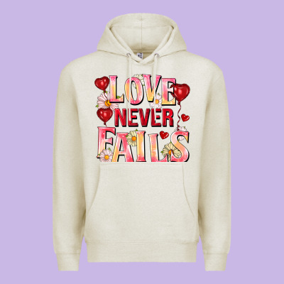 Love Never Fails Premium Hoodie Designed By Fadigitalartstudio