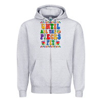 Heather Grey Until all the pieces fit Zipper Hoodie - CowhideDigitalArt