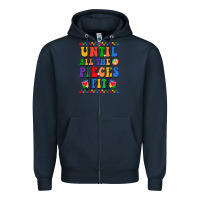 Navy Until all the pieces fit Zipper Hoodie - CowhideDigitalArt