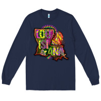 Navy louisiana map Long Sleeve Tee - CowGirlArtShop