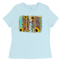 Baby Blue aztec leopard turquoise sunflower background Ladies Tee - RanaPortraitStore