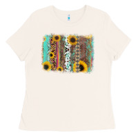 Bone aztec leopard turquoise sunflower background Ladies Tee - RanaPortraitStore