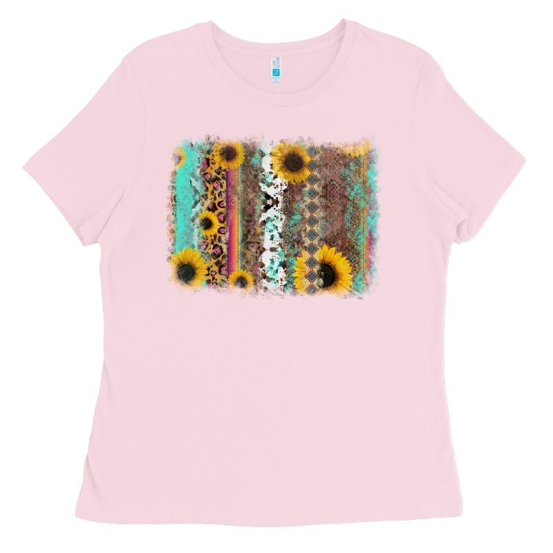 Aztec Leopard Turquoise Sunflower Background Ladies Tee by RanaPortraitStore | Teevron