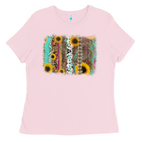 Bubblegum Pink aztec leopard turquoise sunflower background Ladies Tee - RanaPortraitStore
