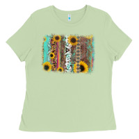 Matcha aztec leopard turquoise sunflower background Ladies Tee - RanaPortraitStore