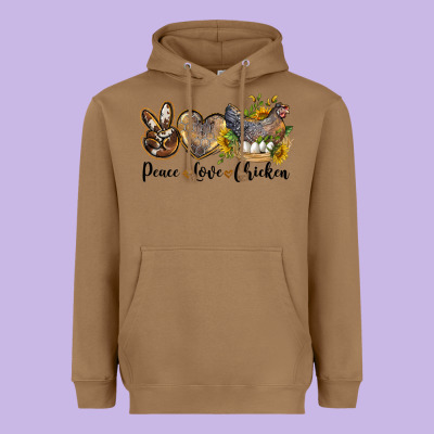 Peace Love Chicken Heavyweight Hoodie Designed By Lillyallendesigns