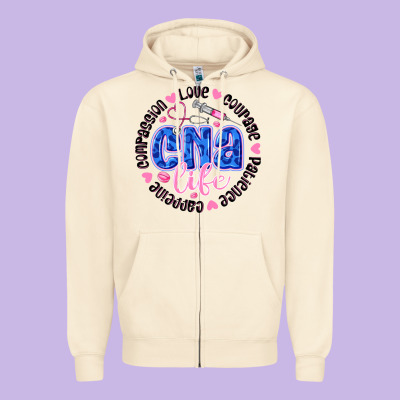 Cna Life Zipper Hoodie Designed By Cowhidedigitalart
