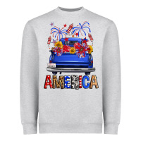 Heather Grey Western Fourth Of July America Truck Heavyweight Sweatshirt - FaDigitalArtStudio