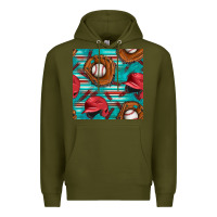 Army Green baseball helmet and glove with serape seamless pattern Premium Hoodie - BundleAndBundleShop