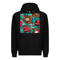Black baseball helmet and glove with serape seamless pattern Premium Hoodie - BundleAndBundleShop