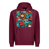 Burgundy baseball helmet and glove with serape seamless pattern Premium Hoodie - BundleAndBundleShop