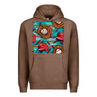 Chestnut baseball helmet and glove with serape seamless pattern Premium Hoodie - BundleAndBundleShop