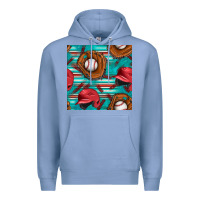 Colony Blue baseball helmet and glove with serape seamless pattern Premium Hoodie - BundleAndBundleShop