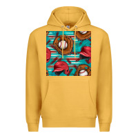 Mustard baseball helmet and glove with serape seamless pattern Premium Hoodie - BundleAndBundleShop