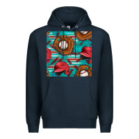 Navy baseball helmet and glove with serape seamless pattern Premium Hoodie - BundleAndBundleShop
