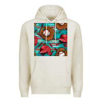 Oatmeal Heather baseball helmet and glove with serape seamless pattern Premium Hoodie - BundleAndBundleShop