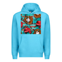 Ocean Blue baseball helmet and glove with serape seamless pattern Premium Hoodie - BundleAndBundleShop