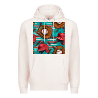 Pale Pink baseball helmet and glove with serape seamless pattern Premium Hoodie - BundleAndBundleShop
